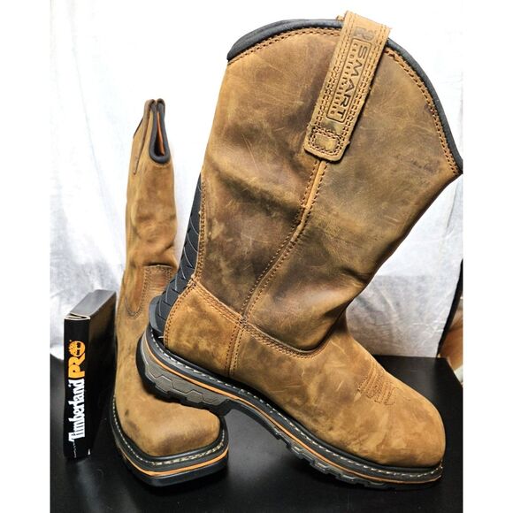 Men's Timberland PRO True Grit Pull-On Composite Toe Waterproof Boots - Size 10W - Picture 1 of 12